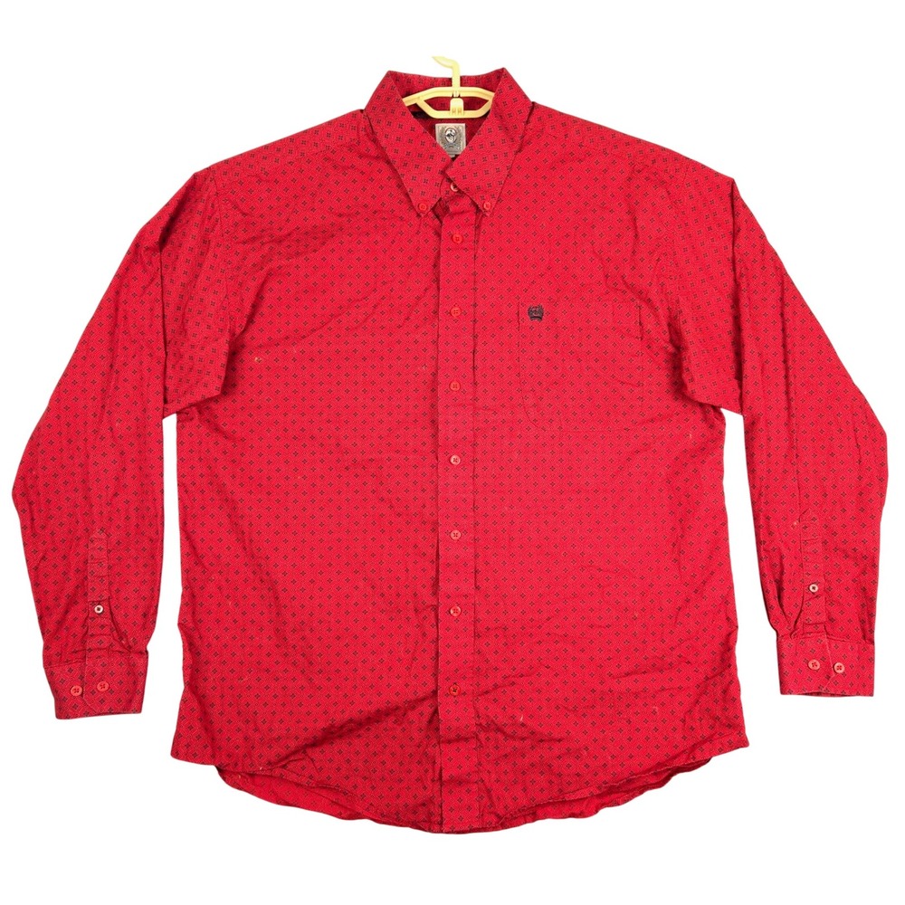 CINCH Red Geometric Print Long Sleeve Button Down Shirt Men's Size L